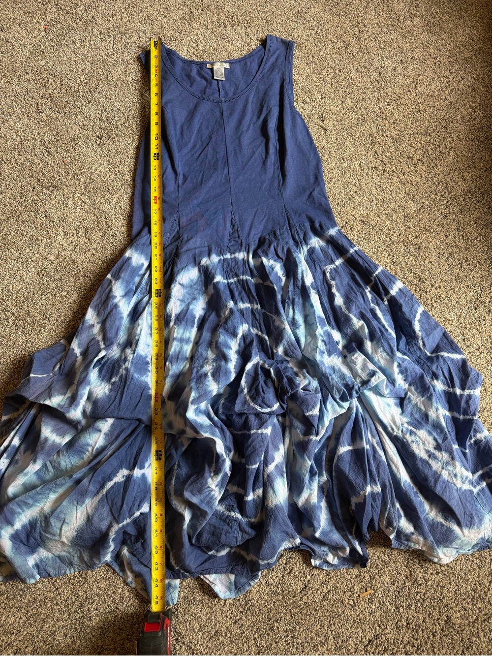 Women’s Bubble Hem Lagenlook Midi Tank Dress Sz L Cotton Ties Tie-Dye Drop Waist - Picture 2 of 7